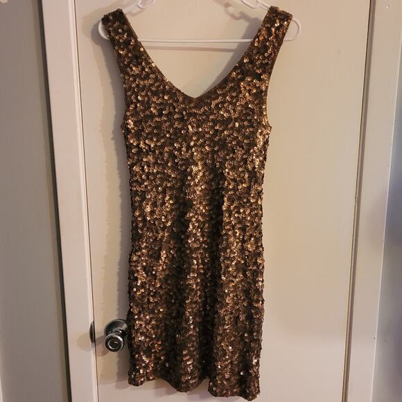 Amber Blue Gold Sequin Party Dress Small Slip Bodycon Cocktail Prom Holiday Sexy - Picture 9 of 11